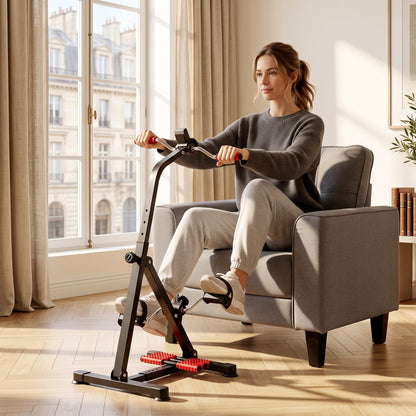 Portable Exercise Bike for Home Pedal Exerciser Height-adjustable 56L x 44- 56W x 75- 97H cm Black and Red