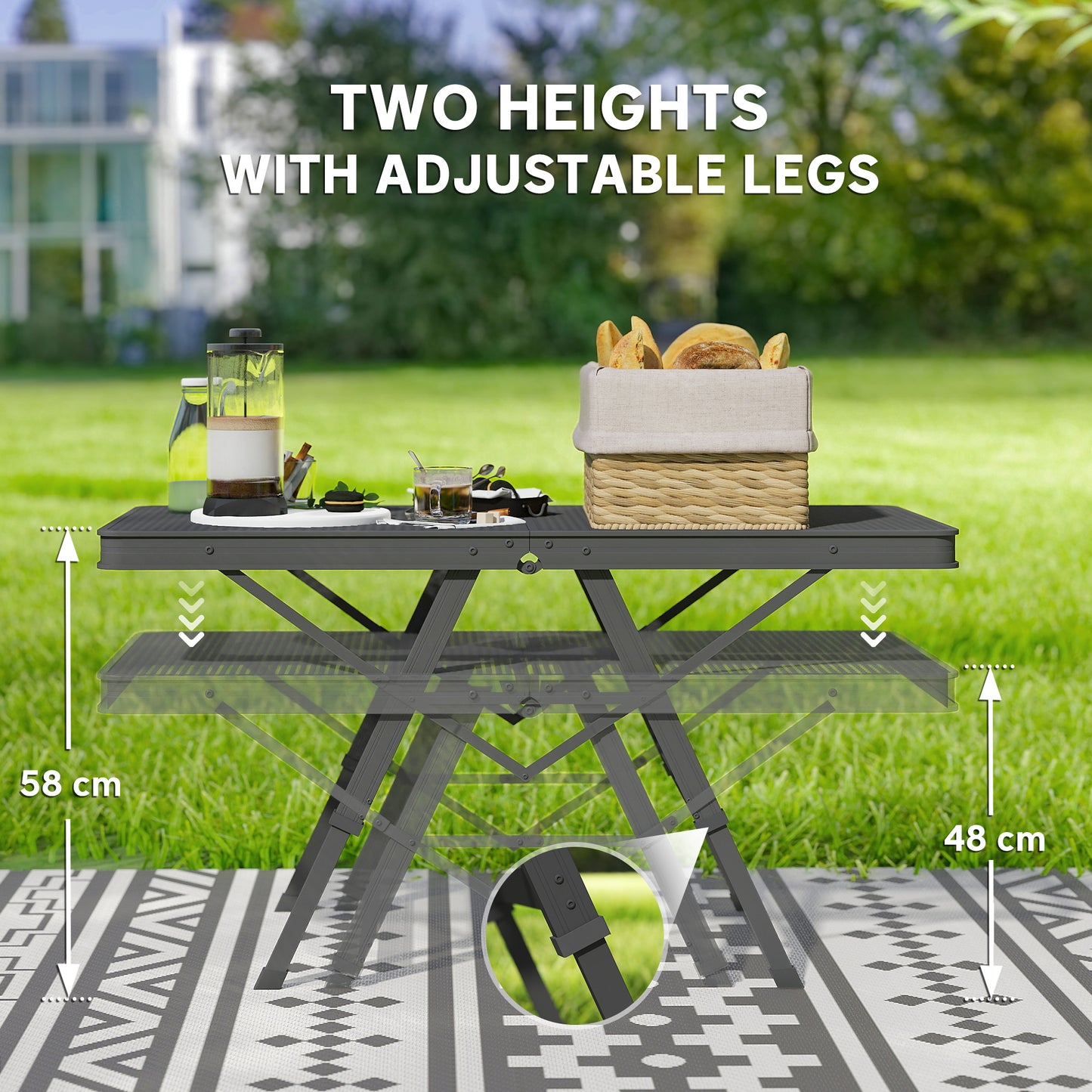 3 ft Folding Camping Table w/ Adjustable Heights, Portable Lightweight Outdoor Folding Picnic Table