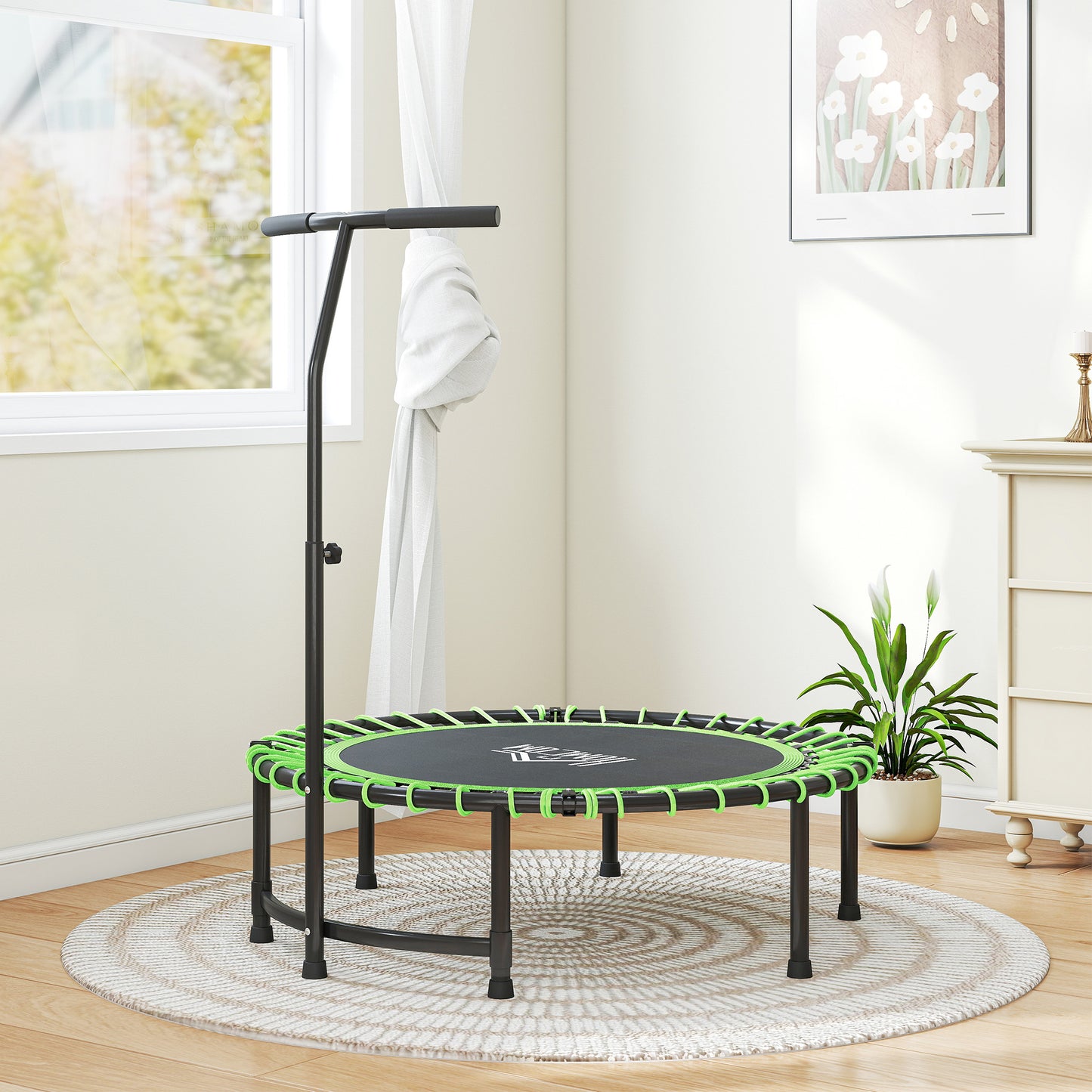 Mini Round Steel Frame Trampoline w/ Adjustable Handle, Green