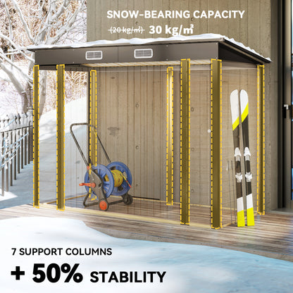3.7 x 7.9ft Galvanised Steel Shed, with Latched Door and Padlock - Oak