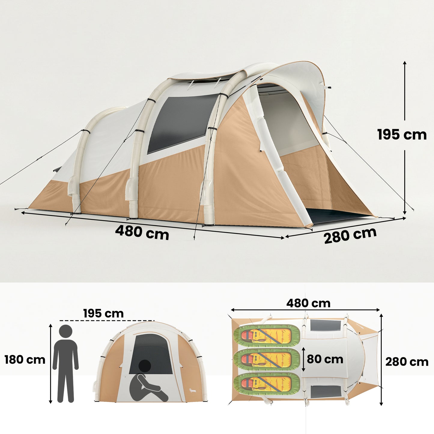 Inflatable Camping Tent w/ Air Pump, Easy Setup 2-3 Person Blow Up Tent, Khaki