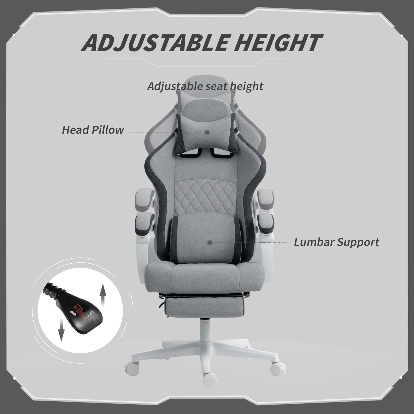 Gaming Chair, Gamer Computer Chair with Footrest, High Back, Lumbar Support, Adjustable Height