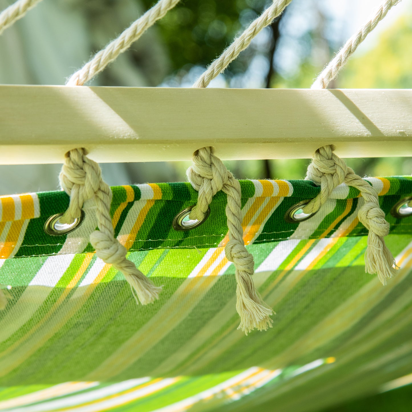 Double Cotton Hammock Camping Swing Outdoor Garden Beach Stripe Hanging Bed with Pillow, 188 x 140 cm, 180 KG Capacity, Green