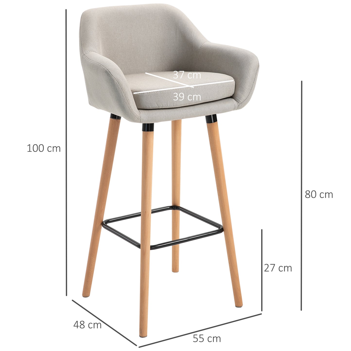Set of 2 Bar Stools Modern Upholstered Seat Bar Chairs with Metal Frame