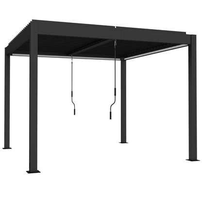 3 x 3 m Louvered Pergola with LED Lights, Metal Louvres, Aluminium Patio Gazebo Pergola, Dark Grey