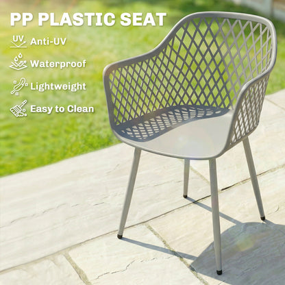 Garden Chairs Set of 4, Garden Dining Chairs with Cut Out Diamond Back and Armrests for Patio, Balcony, Terrace, Grey