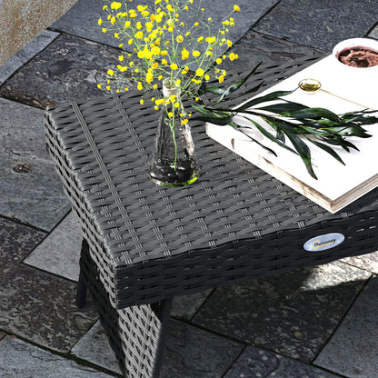 Foldable Outdoor Side Table, Rattan Garden Coffee Table with Steel Frame, Space Saving Bistro Garden Furniture for Patio