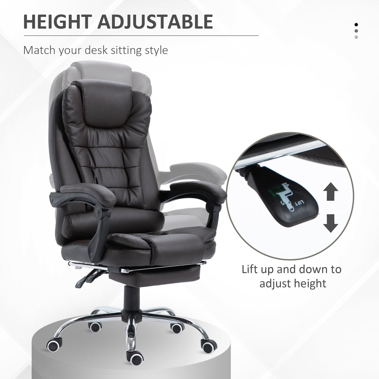 PU Leather Executive Office Chair, High Back Swivel Chair with Retractable Footrest, Adjustable Height, Reclining Function