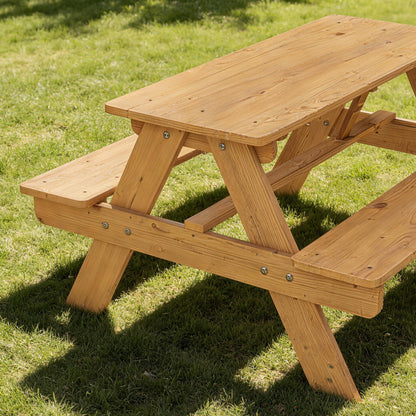 Kids Picnic Table for Outdoor Wooden Table & Bench Set with Integrated Benches Natural Wood