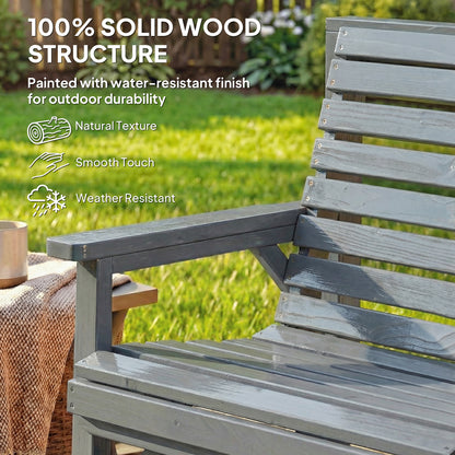 Wooden Garden Furniture Set with Parasol Hole, 1 Chair, 1 Bench and Detachable Table, Grey Embossed Finish