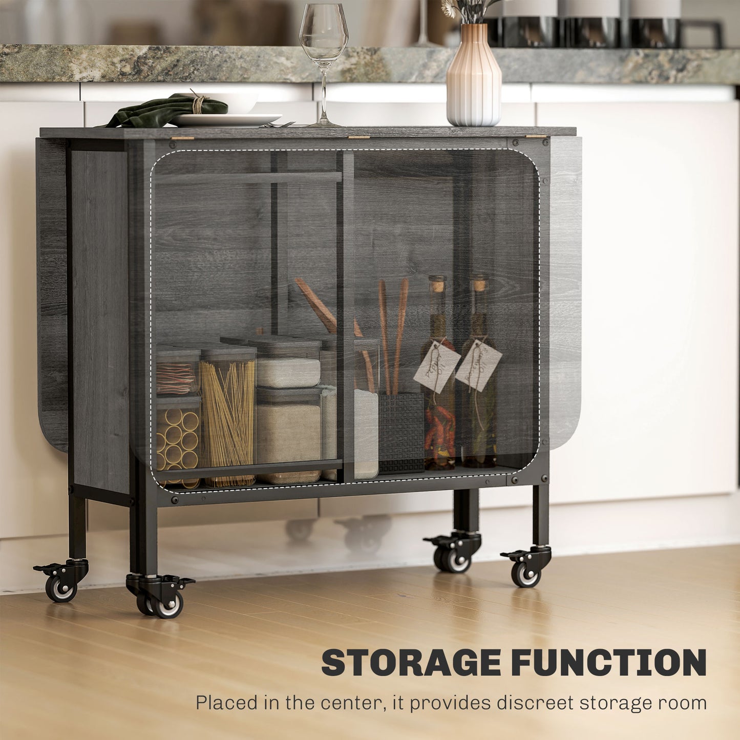 Six-Person Drop Leaf Dining Table - Grey/Black