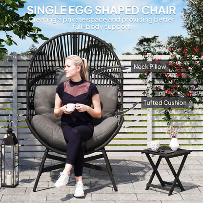 Rattan Egg Chair, Oversized Freestanding Garden Egg Chair with Thick Tufted Cushion, Headrest
