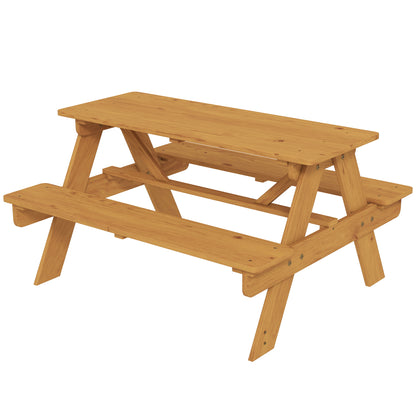 Kids Picnic Table for Outdoor Wooden Table & Bench Set with Integrated Benches Natural Wood