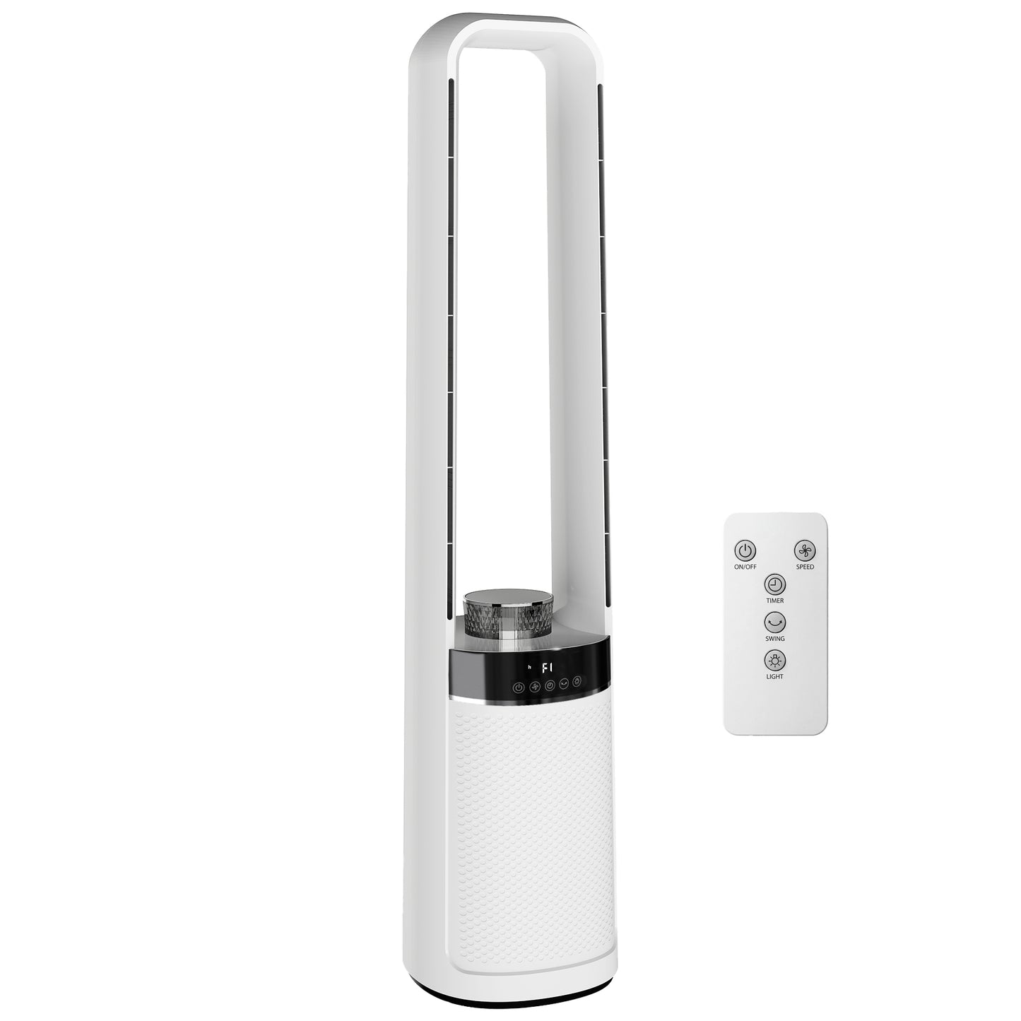 Bladeless Tower Fan, 36dB Standing Cooling Fan with Oscillating, LED Lights, 3 Speeds, 12H Timer, Remote Control