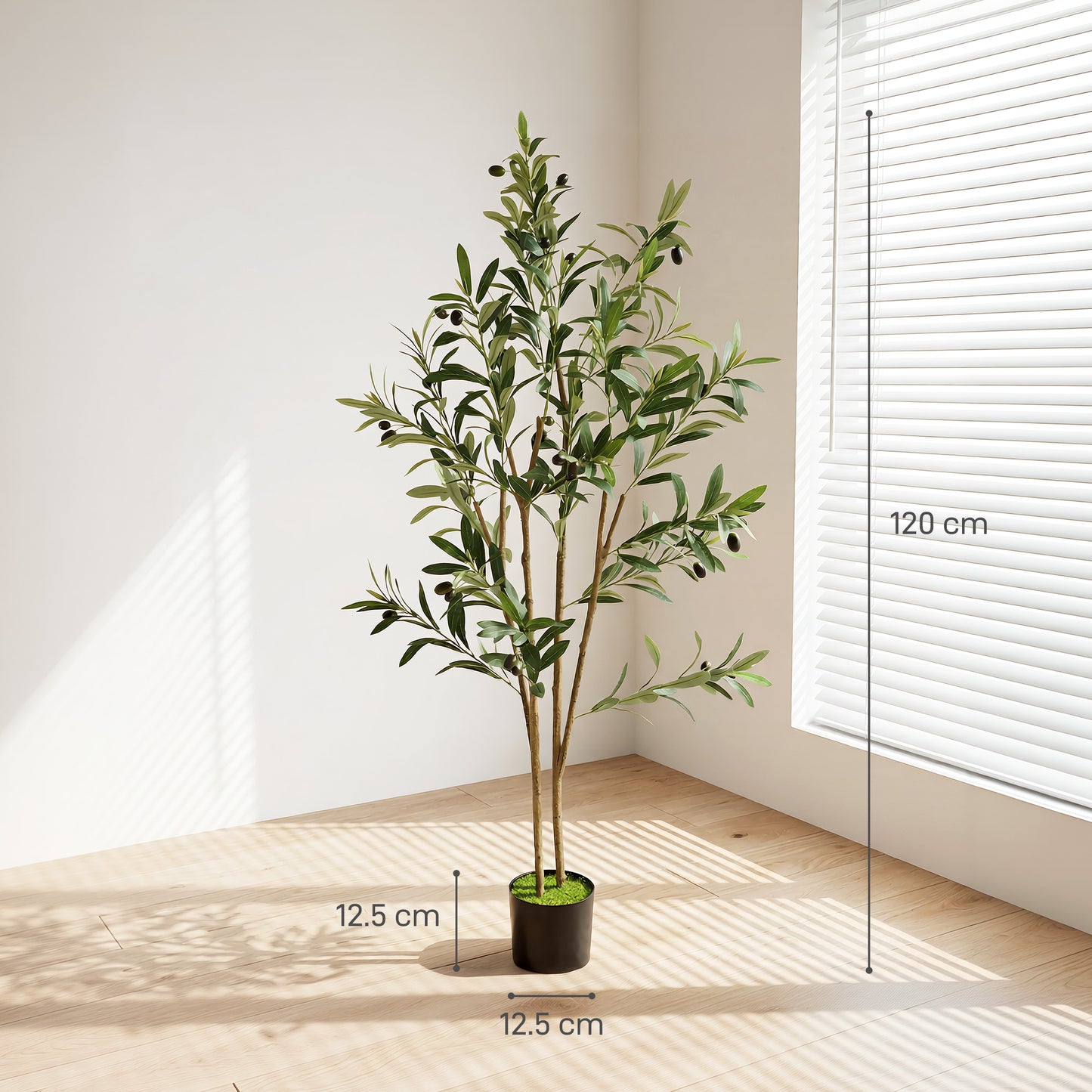 Decorative Artificial Plant, 120 cm Silk Olive Tree with 303 Leaves in Cement Pot, Fake Plant