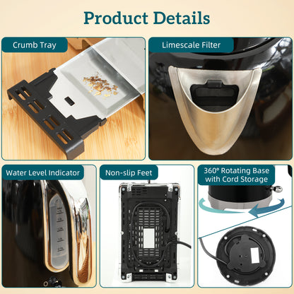 Retro Toaster and Kettle Set - Black