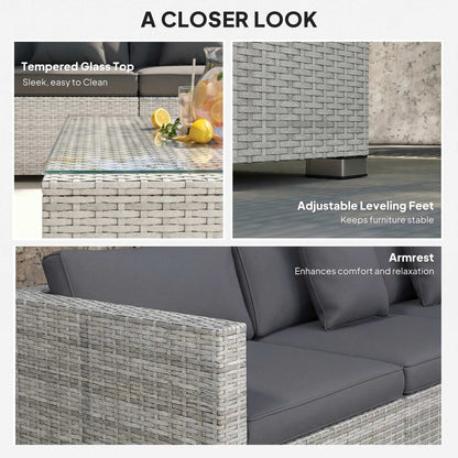 6 Pieces Rattan Corner Sofa Set - Mixed Grey