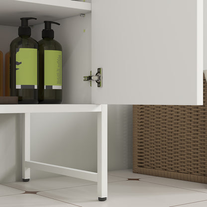 Bathroom Vanity Unit, Under Sink Storage Cabinet with Soft-Close Doors for Basin without or with Pedestal, White