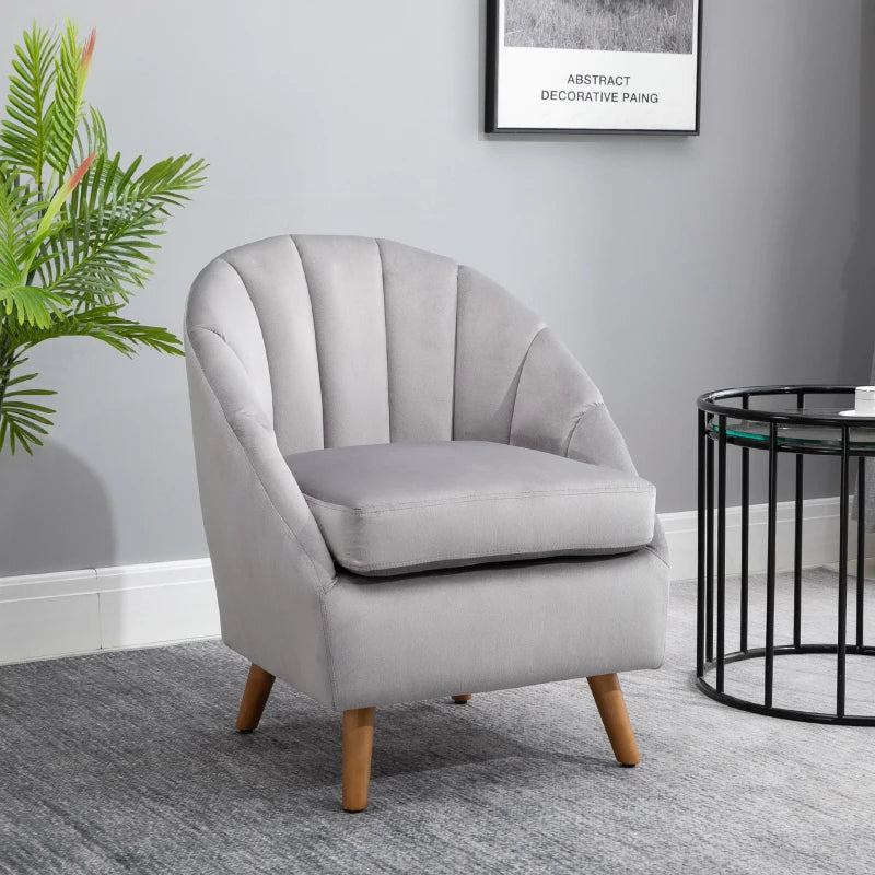 Single Velvet Accent Armchair with Solid Wood Legs