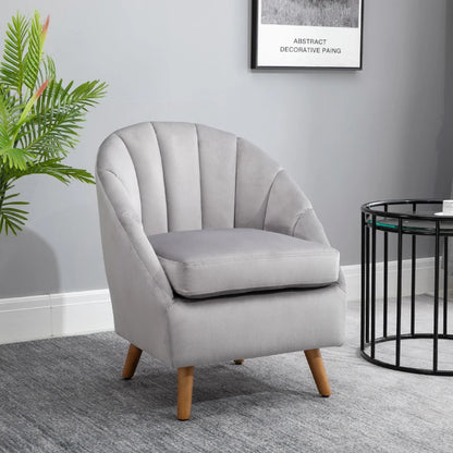 Single Velvet Accent Armchair with Solid Wood Legs