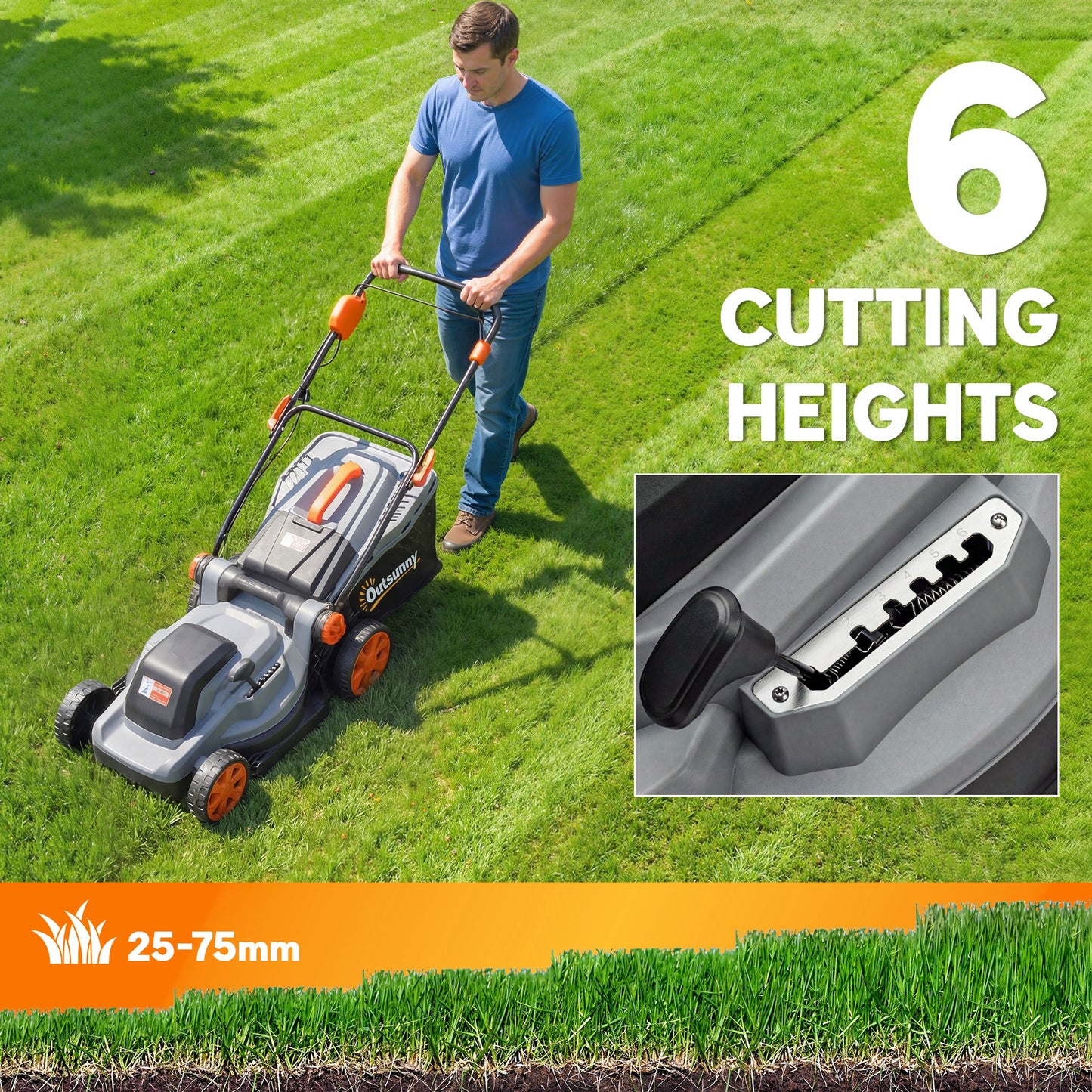 18V Cordless Lawnmower with 2 x 4Ah Batteries, Battery Lawn Mower with 34cm Cutting Width, Mulching Feature