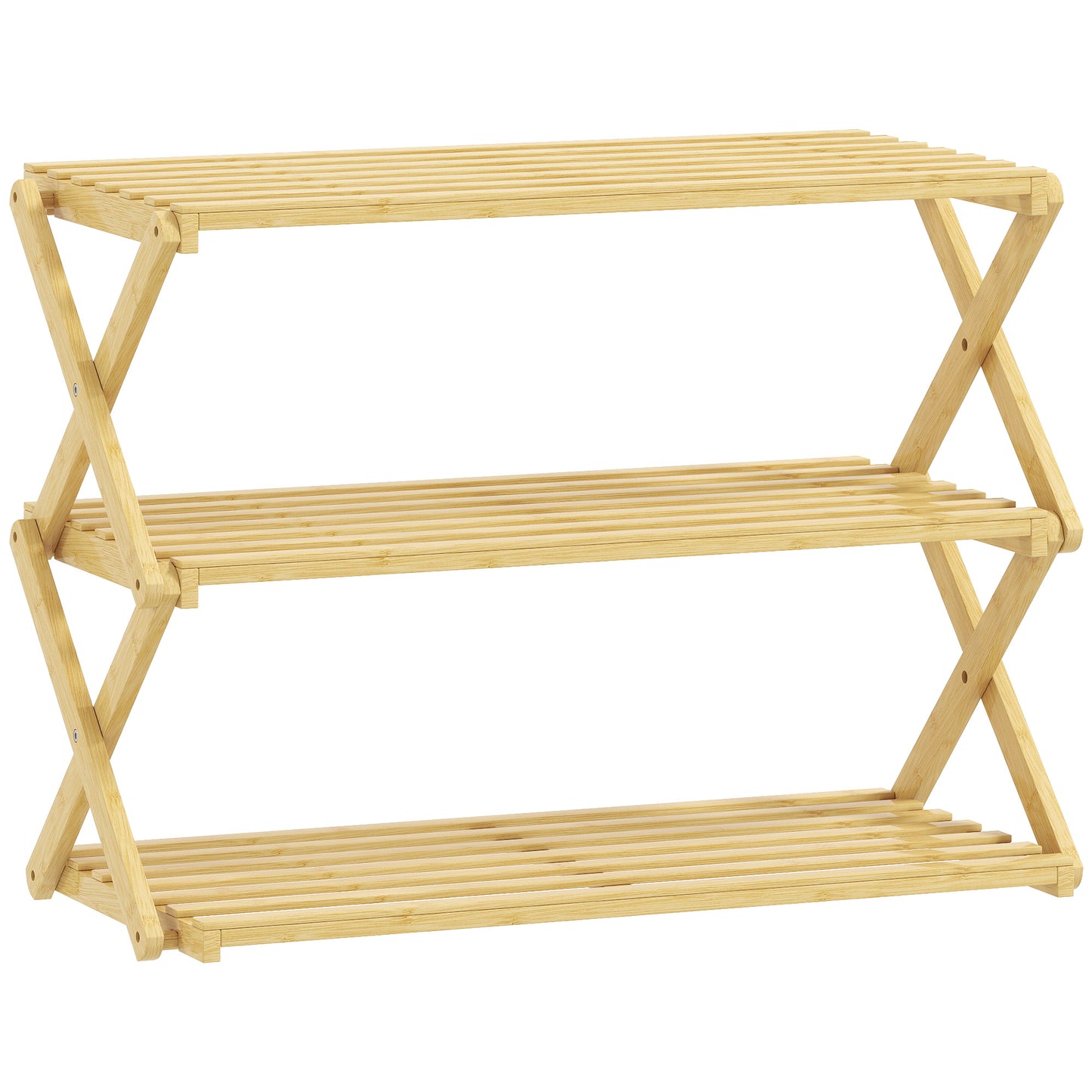 Three-Tier Folding Bamboo Shoe Rack - Natural Finish