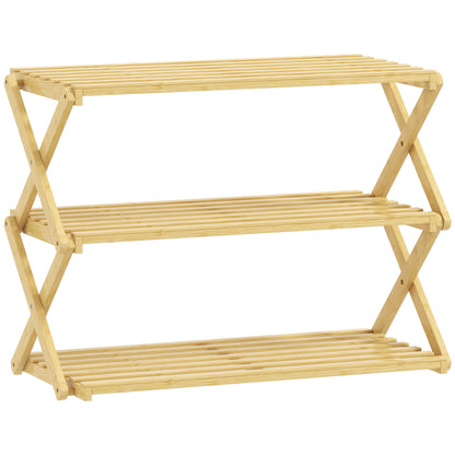 Three-Tier Folding Bamboo Shoe Rack - Natural Finish