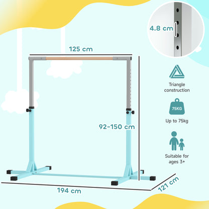 Height Adjustable Gymnastics Horizontal Bar for Kids, Children Junior Kip High Bar Fitness, Light Blue