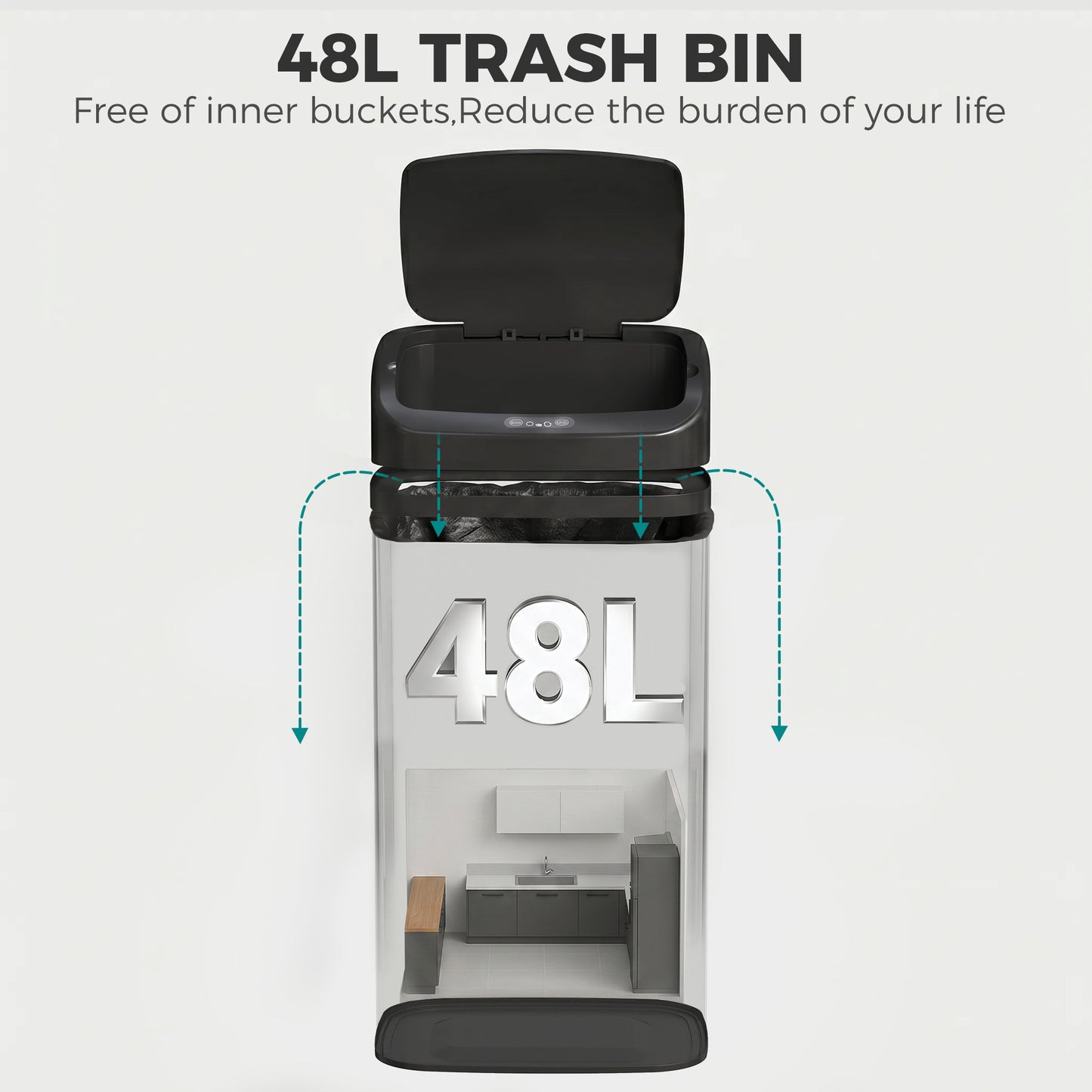 48L Galvanised Steel Sensor Bin - Black