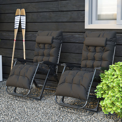 2 Piece Reclining Zero Gravity Sun Loungers with Cushions, Black