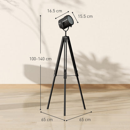 Industrial Tripod Floor Lamp, Nautical Searchlight with Adjustable Height, Wood Legs, E14 Lamp Base for Living Room, Bedroom