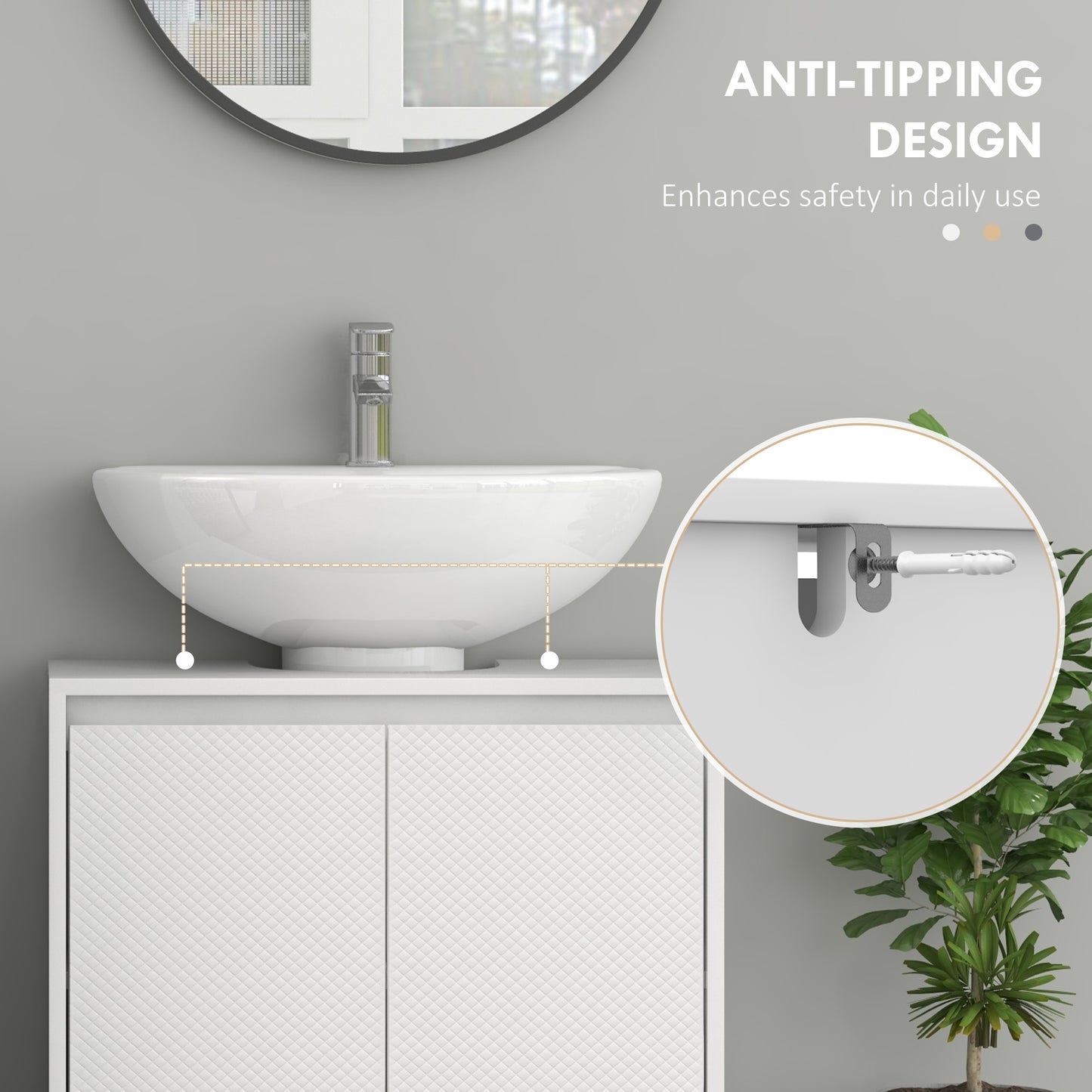 Under Sink Bathroom Cabinet, Freestanding Under Sink Cabinet with 2 Doors and Shelf for Basin without or with Pedestal, White