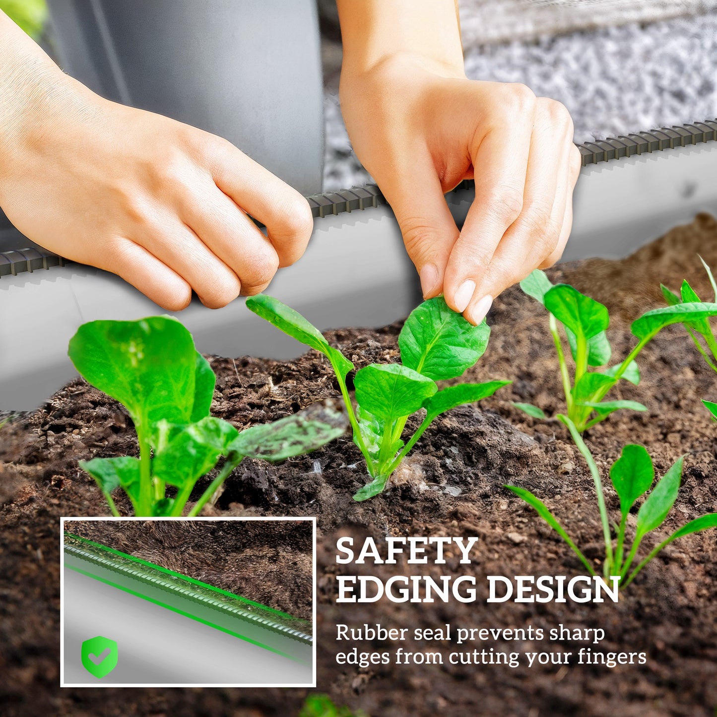 Galvanised Raised Garden Bed, Metal Planter Box with Safety Edging, for Flowers, Herbs, Succulents, Silver