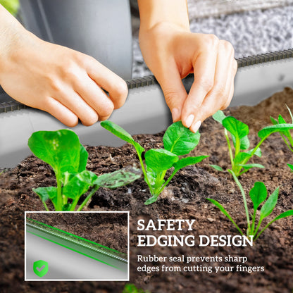 Galvanised Raised Garden Bed, Metal Planter Box with Safety Edging, for Flowers, Herbs, Succulents, Silver