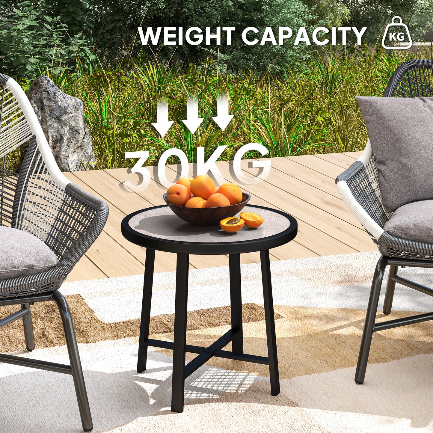 Round Small Garden Table, 50.5cm Outdoor Side Table with SPC Tabletop, Metal Frame and Anti-slip Foot Pads for Garden