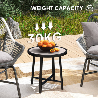 Round Small Garden Table, 50.5cm Outdoor Side Table with SPC Tabletop, Metal Frame and Anti-slip Foot Pads for Garden