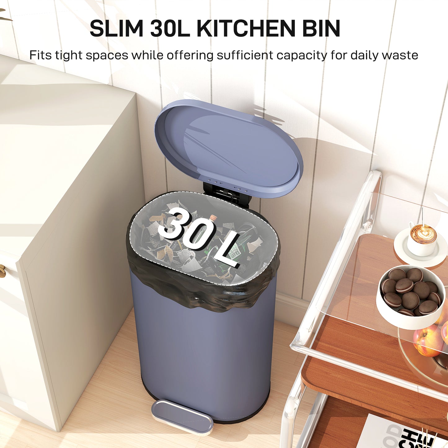 30 L Modern Curved Kitchen Bin - Grey