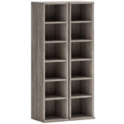 Set of 2 CD Media Display Shelf Unit Tower Rack with Adjustable Shelves, Distressed Grey