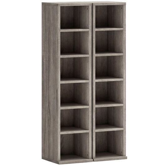 Set of 2 CD Media Display Shelf Unit Tower Rack with Adjustable Shelves, Distressed Grey