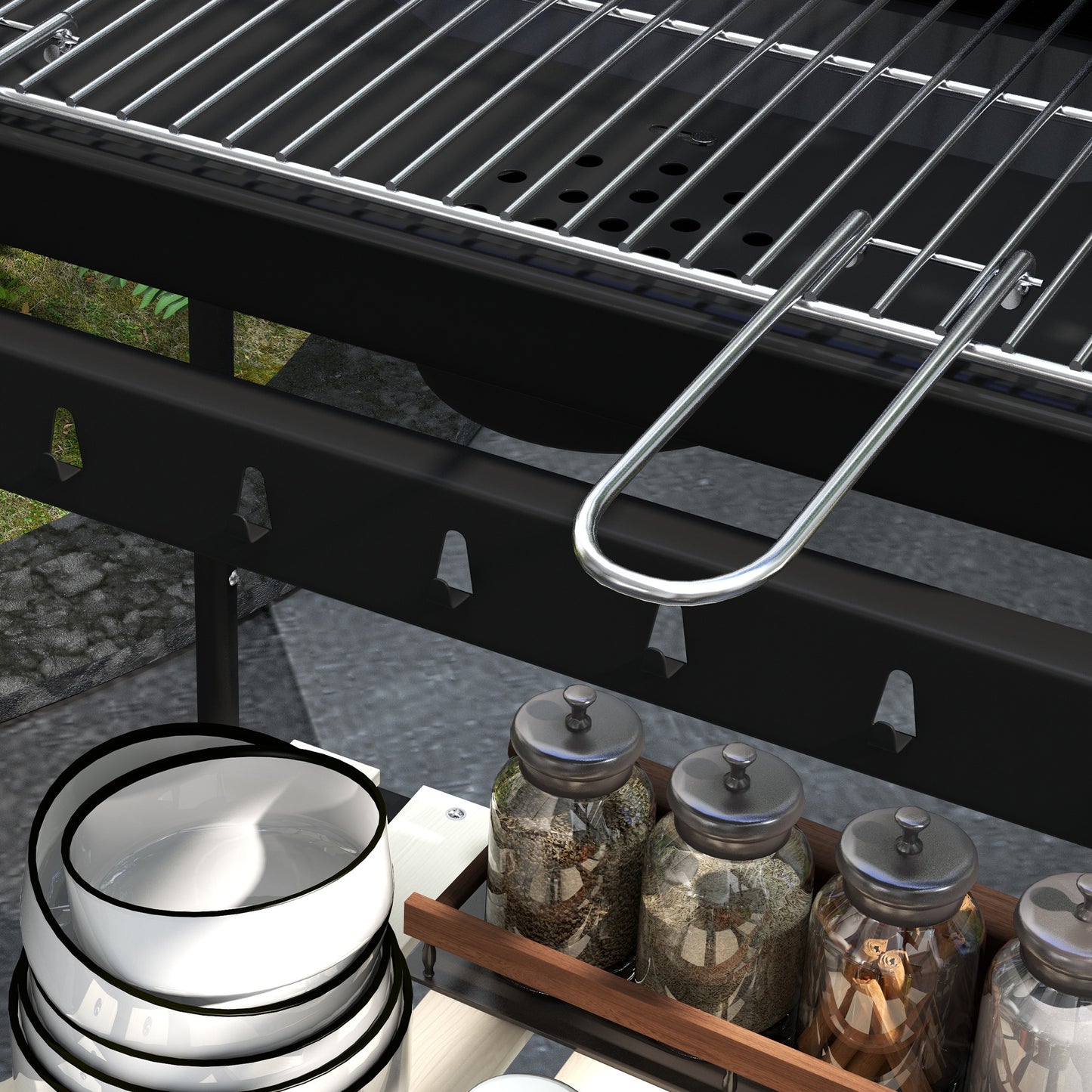 Charcoal Barbecue Grill with Adjustable Grill Height, Portable BBQ Trolley