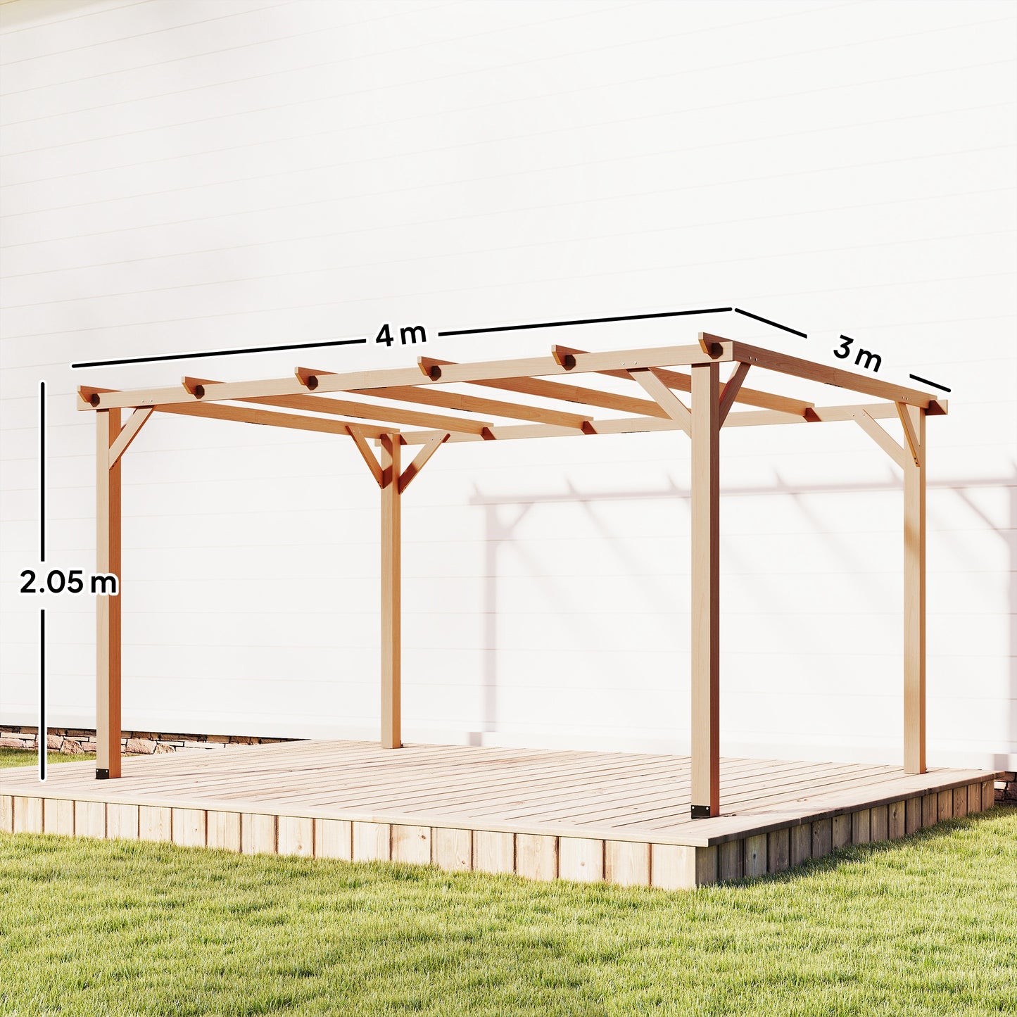 4 x 3 m Wooden Pergola Kit, Garden Pergola Gazebo Grape Trellis with Triangle Supports, 6 Beams, Maple Wood-effect