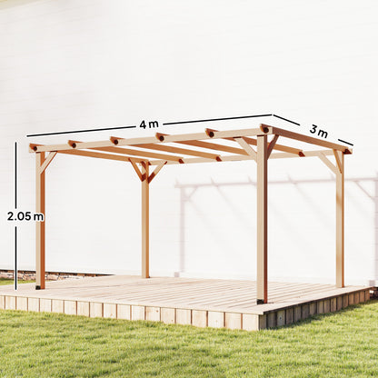 4 x 3 m Wooden Pergola Kit, Garden Pergola Gazebo Grape Trellis with Triangle Supports, 6 Beams, Maple Wood-effect