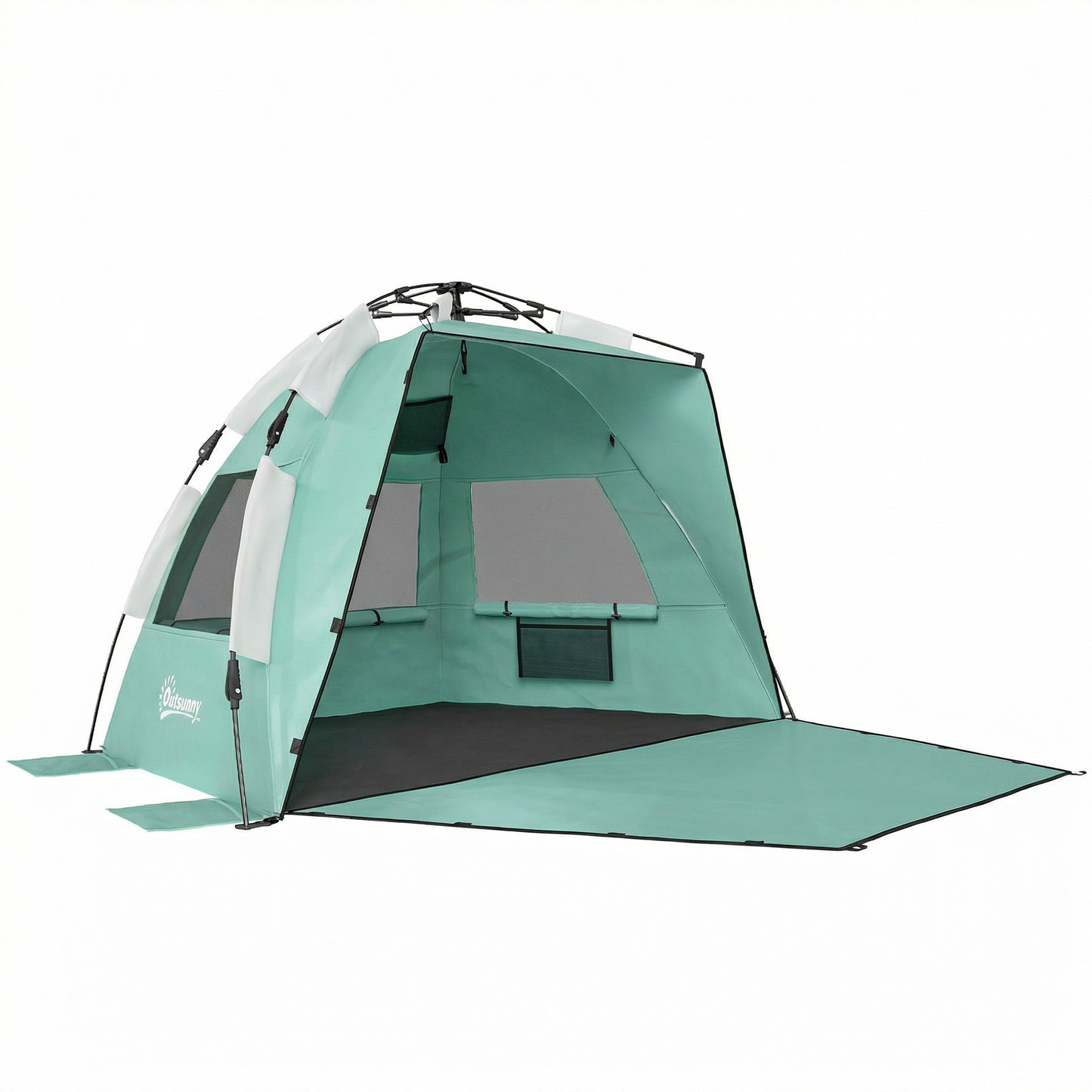 2-3 Person Pop Up Beach Tent, UPF15+ Sun Shelter with Extended Floor, Sandbags, Mesh Windows and Carry Bag, Green