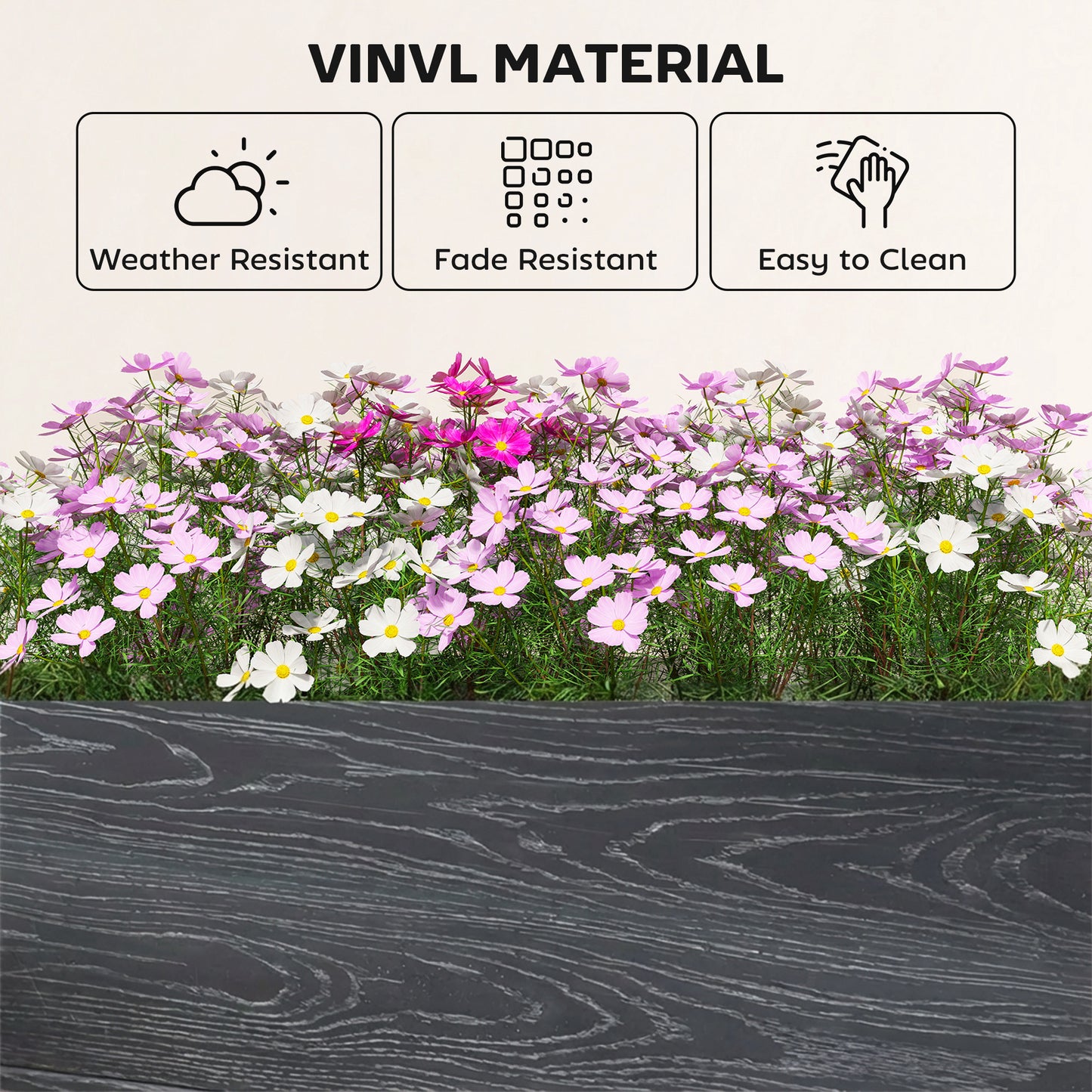 Vinyl Raised Garden Bed Kit, 2 x 2 x 1ft Modular Elevated Garden Box with Slotting Legs and Open Bottom, Dark Grey