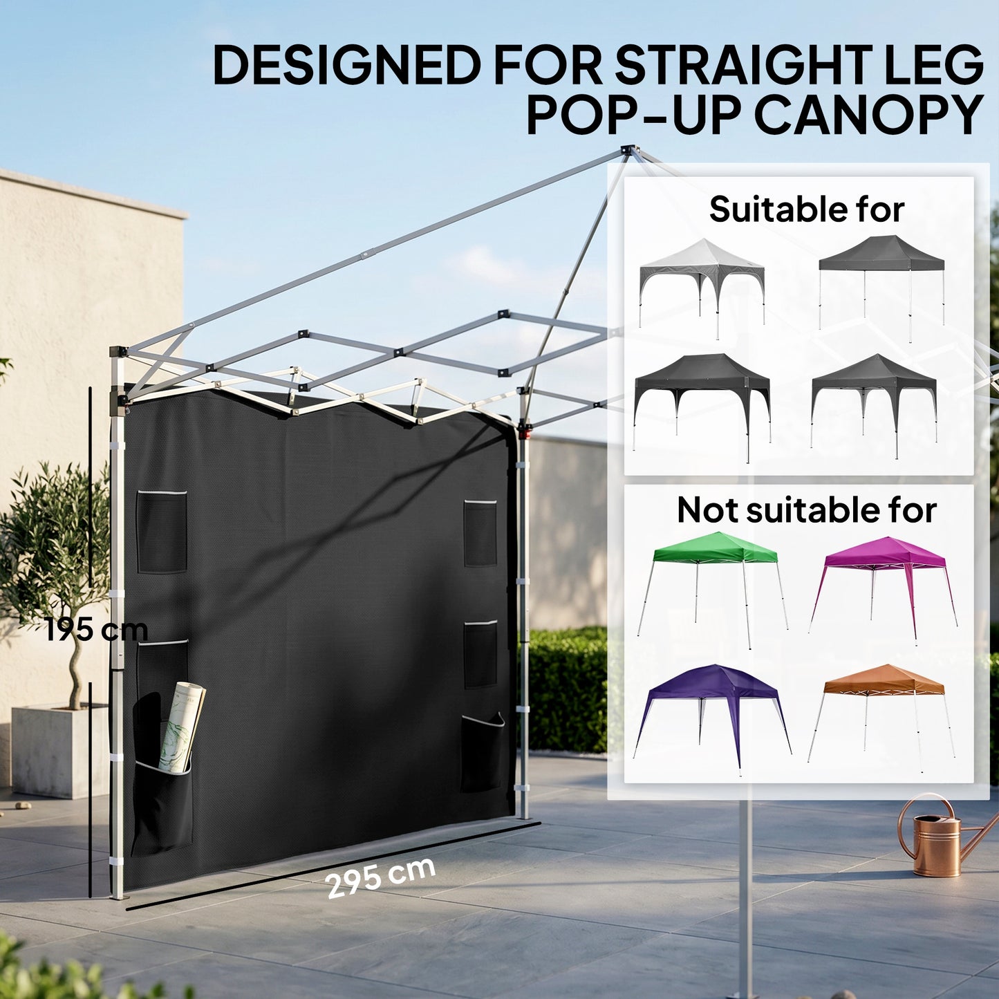 195 x 295cm Replacement Gazebo Sidewall - Black