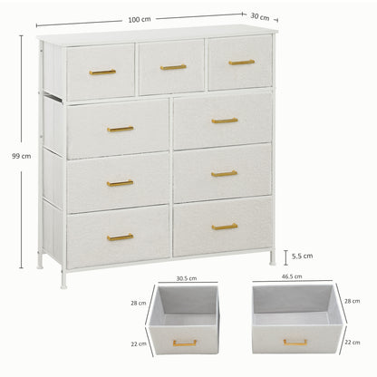 Chest of Drawers with 9 Fabric Drawers, Boucle Storage Organiser with Steel Frame, Fabric Dresser for Bedroom, Living Room