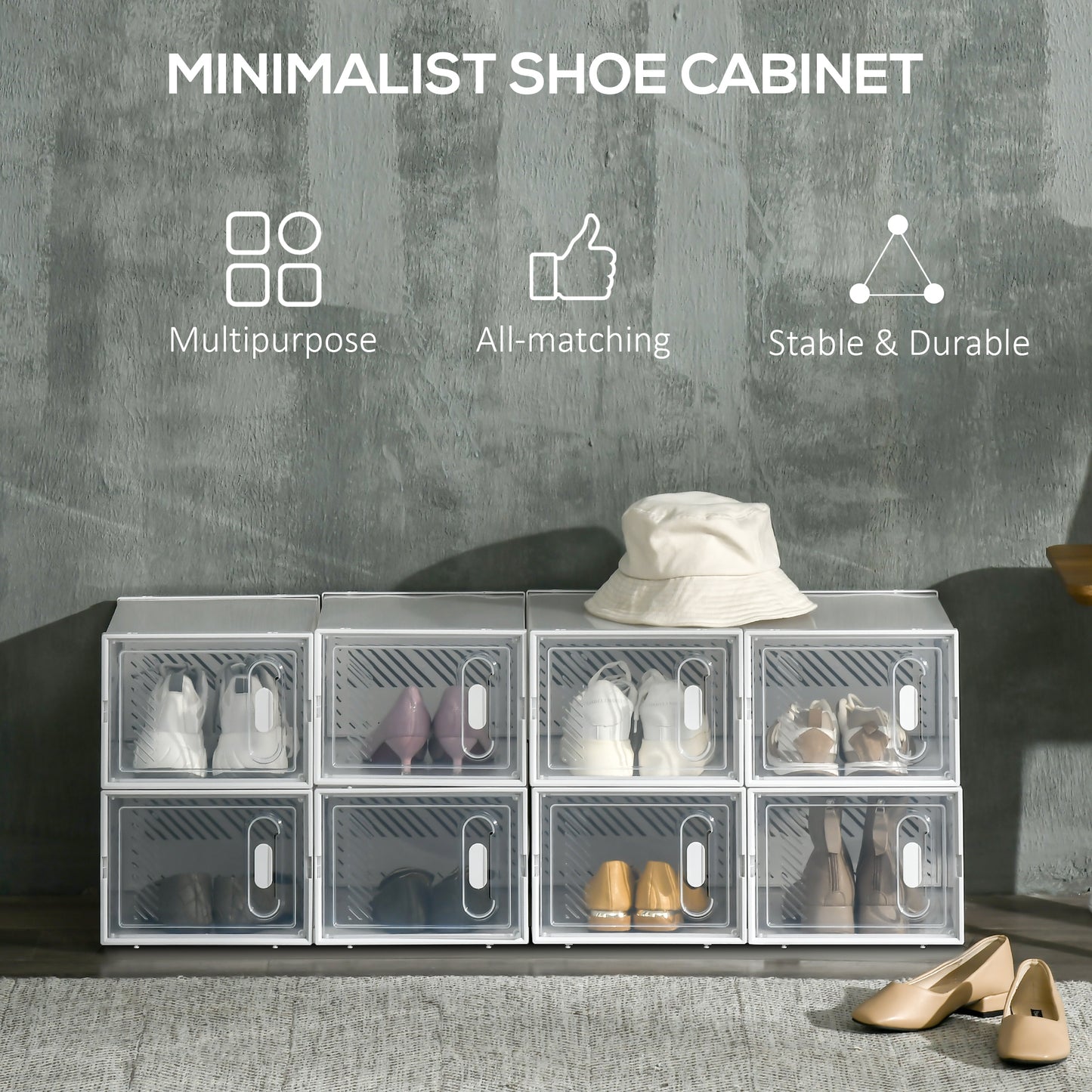8PCS Clear Shoe Box, Plastic Stackable Shoe Storage Box for UK/EU Size up to 8.5/43 with Magnetic Door for Women/Men