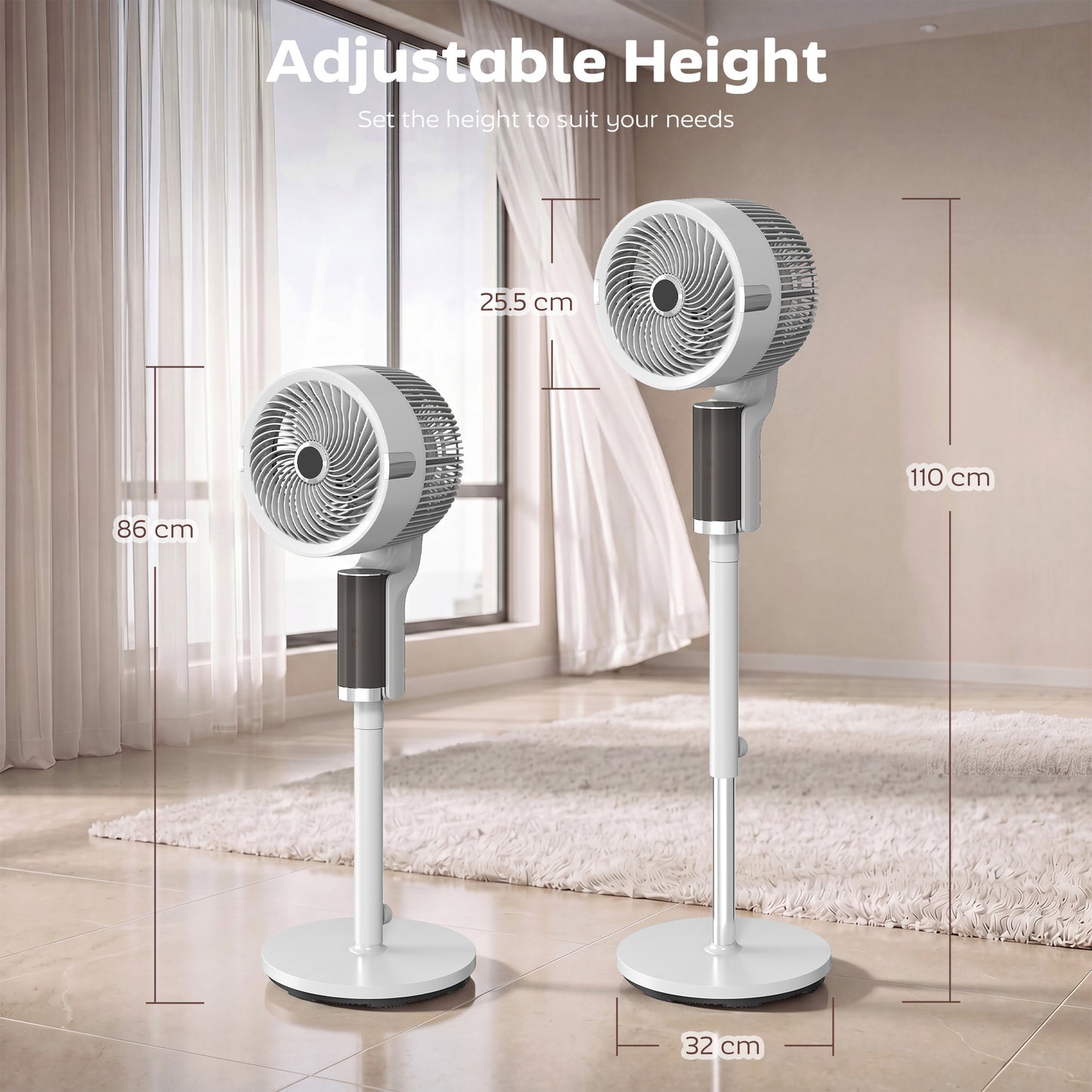 20 dB Silent Standing Fan for Bedroom, 44" Pedestal Fan with 90° Oscillating, 8 Speeds and LED Light, White
