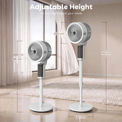 20 dB Silent Standing Fan for Bedroom, 44" Pedestal Fan with 90° Oscillating, 8 Speeds and LED Light, White