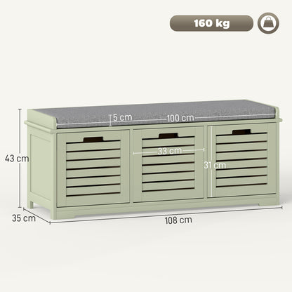 3-Drawer Shoe Storage Bench with 160kg Capacity & 3 fully pull-out drawers - Green